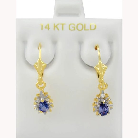 Genuine Tanzanite & Diamond Dangling Earrings 14k Gold